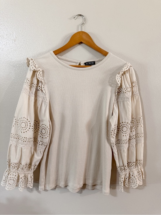 J. Crew Tops - J. Crew | Ruffle-trim Eyelet Long Balloon Sleeve Top in Vintage Rib - XL